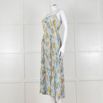 Vince Pale Blue and Green Floral Print Pleated Strappy Dress