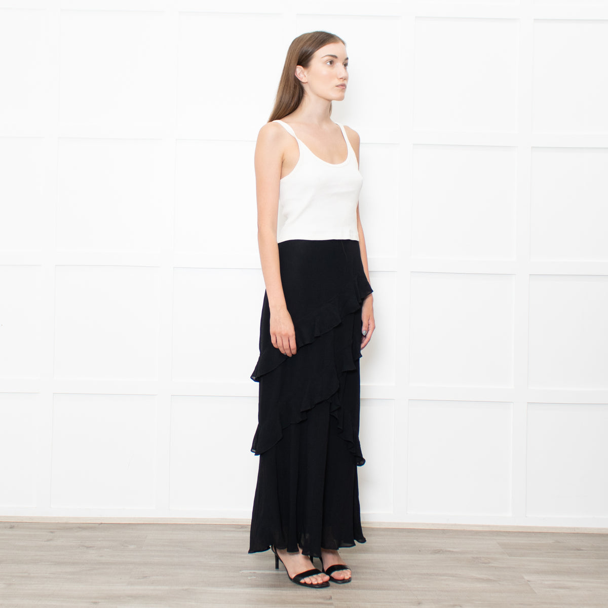 Reformation Black Frill Trim Maxi Skirt
