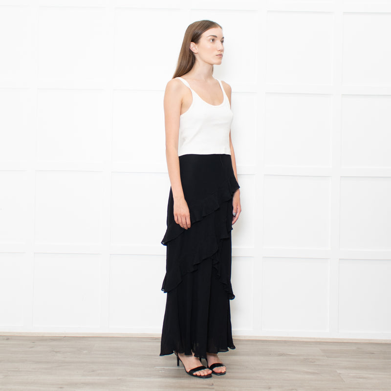 Reformation Black Frill Trim Maxi Skirt