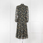 Cefinn Black Midi Dress in Yellow and Green Floral Print