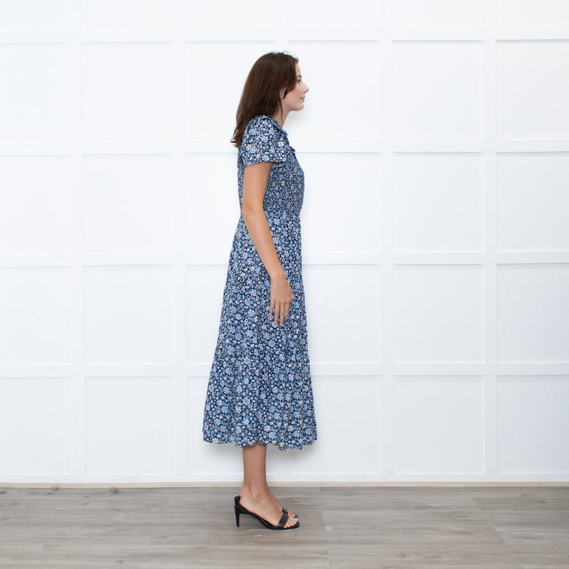 Cefinn Black Blue Floral Tiered Dress