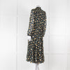 Cefinn Black Midi Dress in Yellow and Green Floral Print