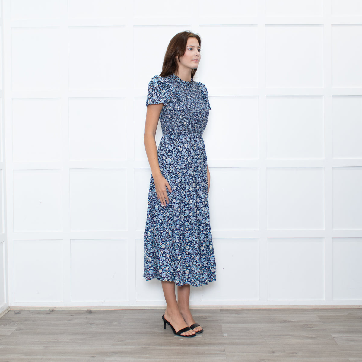 Cefinn Black Blue Floral Tiered Dress