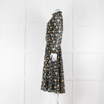 Cefinn Black Midi Dress in Yellow and Green Floral Print