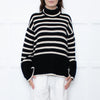 Toteme Black Cream Striped Oversized Rollneck Jumper