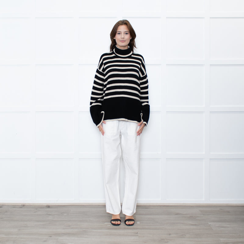 Toteme Black Cream Striped Oversized Rollneck Jumper