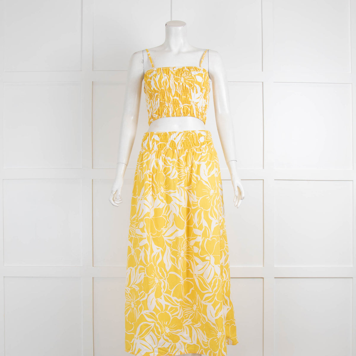 Faithful The Brand Yellow Printed Skirt and Ruched Top