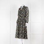 Cefinn Black Midi Dress in Yellow and Green Floral Print