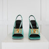 Versace Turquoise Medusa-Plaque Heeled Slingbacks Shoes