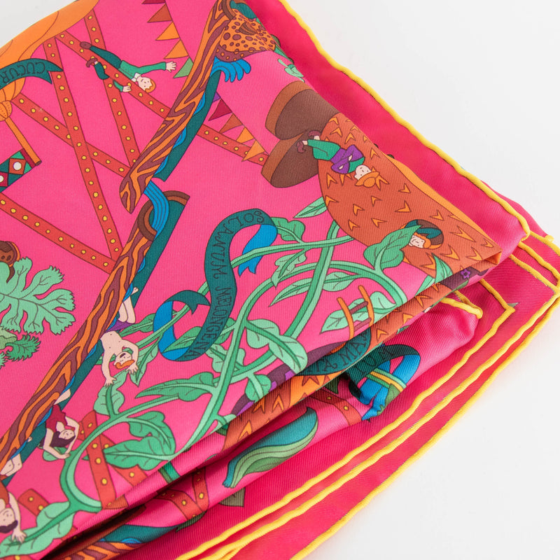 Hermes Bright Pink Silk Le Potager Extraordinaire Scarf