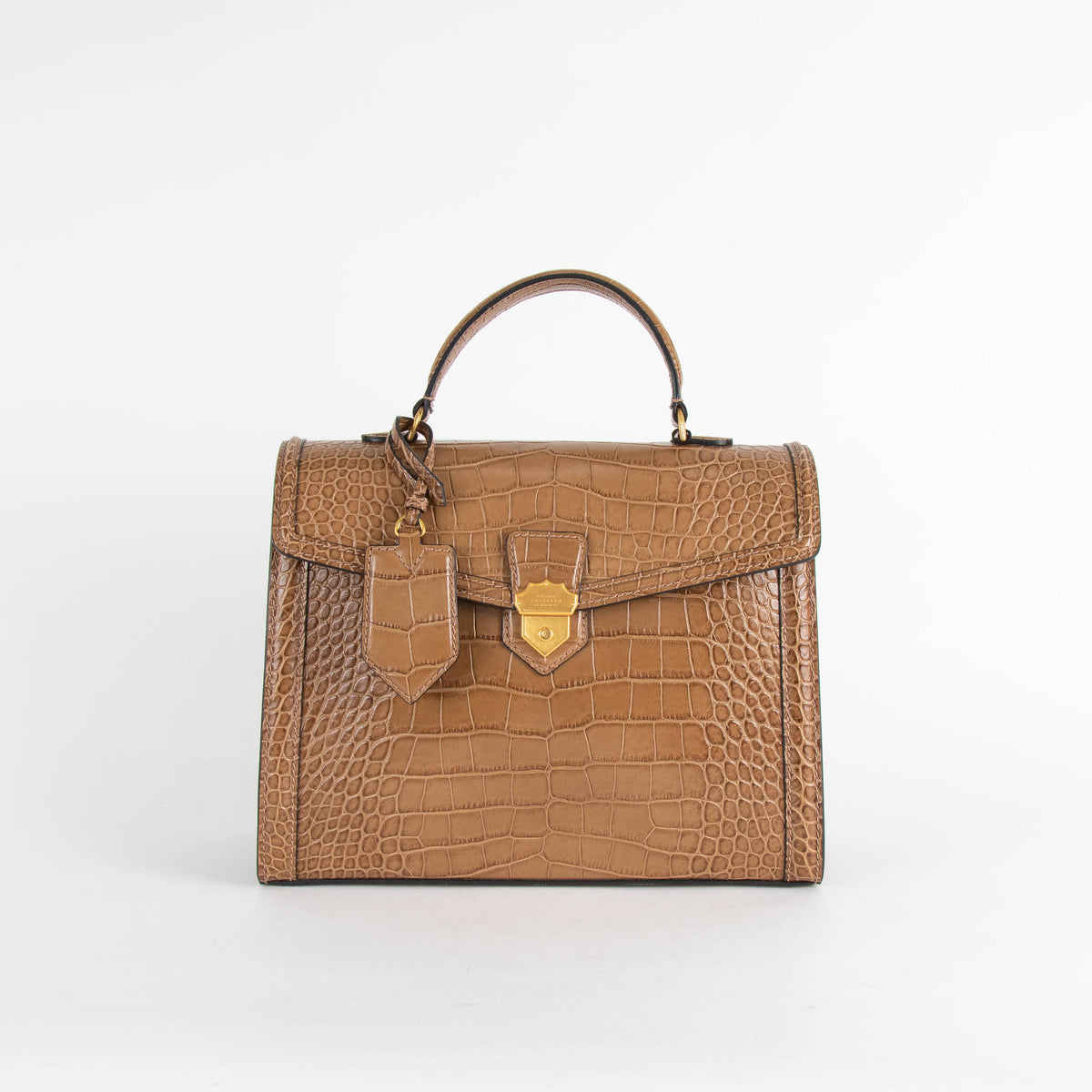 Smythson Light Brown Mara Coronet Croc-Effect Leather Handbag
