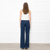 Seventy & Mochi  Blue Denim White Blanket Stitch Trim Pockets Wide Leg Jeans