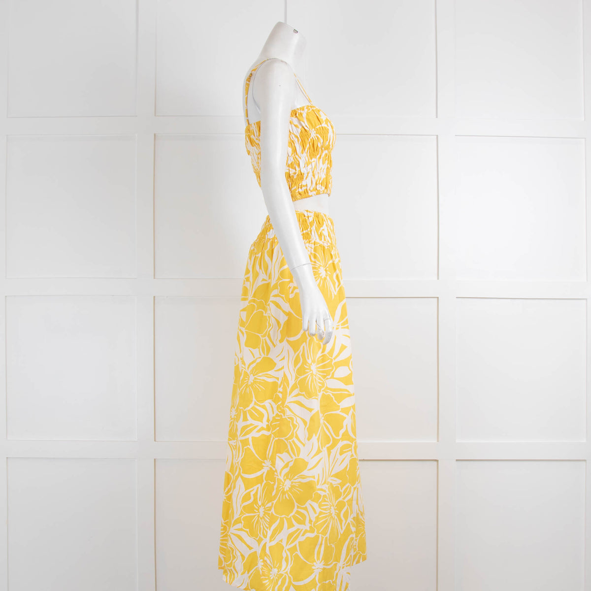 Faithful The Brand Yellow Printed Skirt and Ruched Top