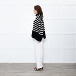 Toteme Black Cream Striped Oversized Rollneck Jumper
