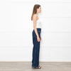 Seventy & Mochi  Blue Denim White Blanket Stitch Trim Pockets Wide Leg Jeans