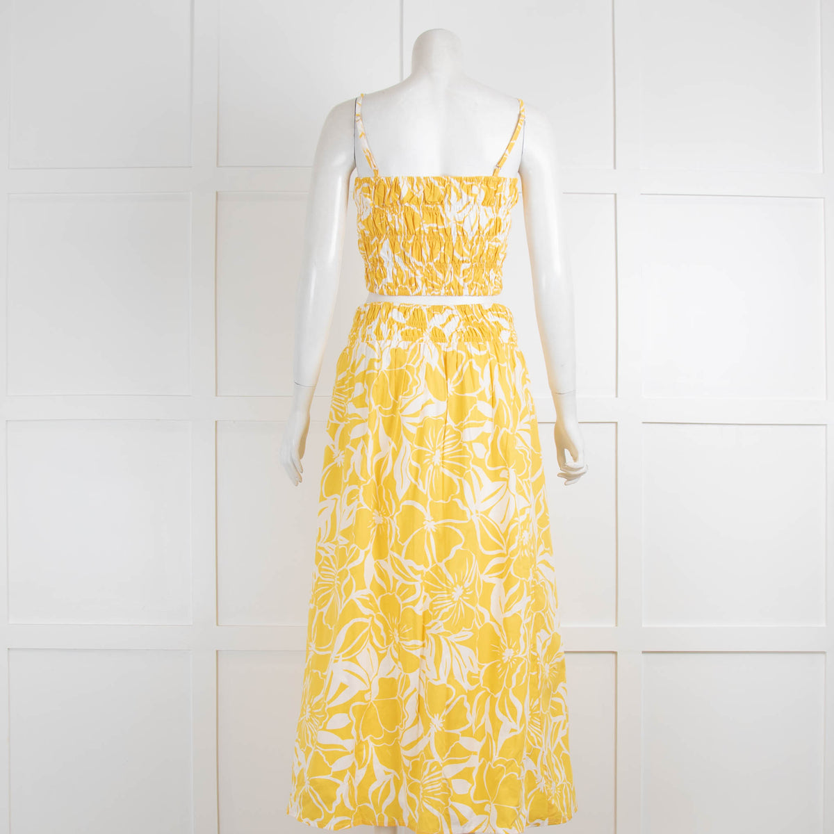 Faithful The Brand Yellow Printed Skirt and Ruched Top