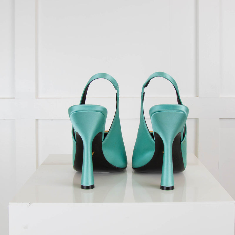 Versace Turquoise Medusa-Plaque Heeled Slingbacks Shoes