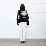 Toteme Black Cream Striped Oversized Rollneck Jumper