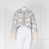 Prada Sport Silver Cropped Fur Trim Sleeve Puffer Jacket