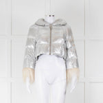 Prada Sport Silver Cropped Fur Trim Sleeve Puffer Jacket