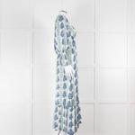 Neve & Noor Sophia Satin Blue and Green Floral Maxi Dress