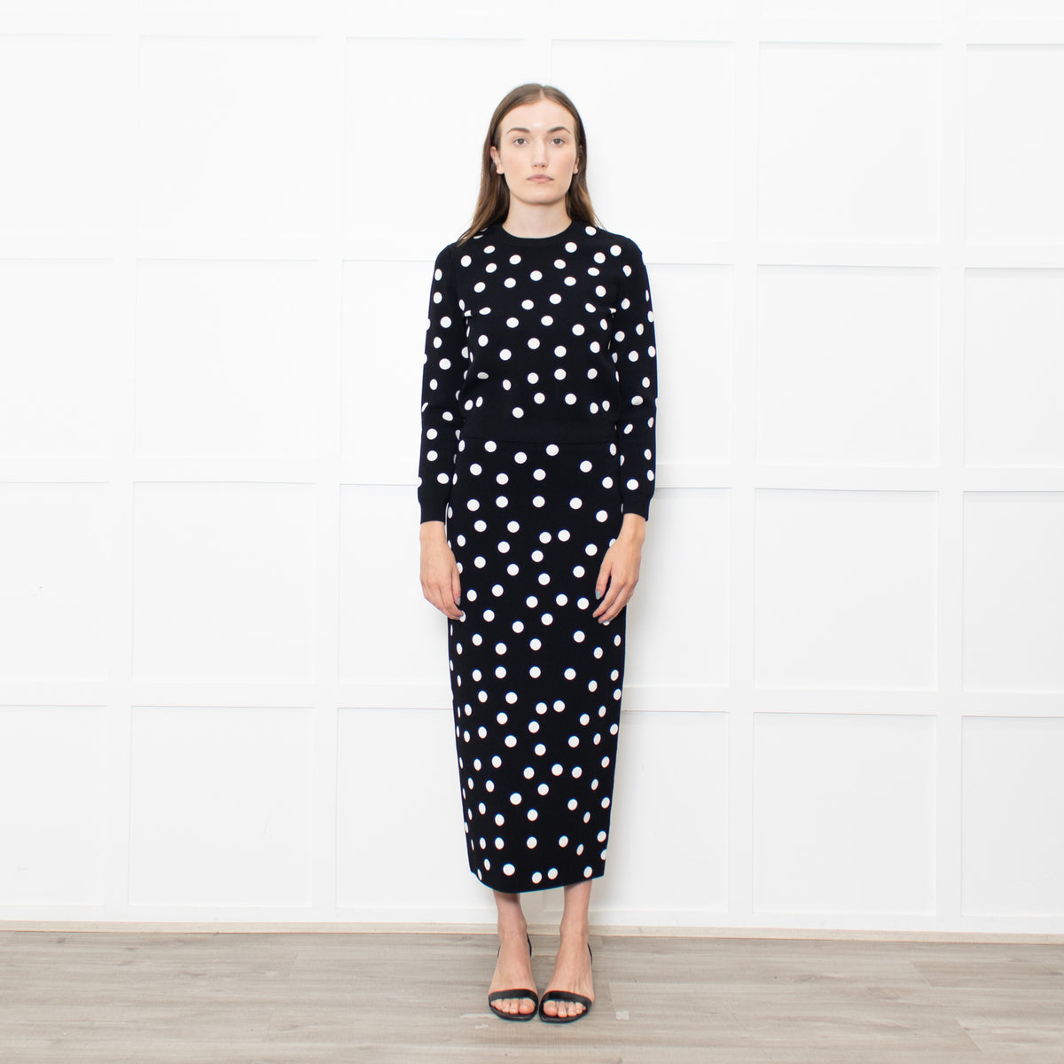 Carolina Herrera Black White Dot Pencil Midi Skirt