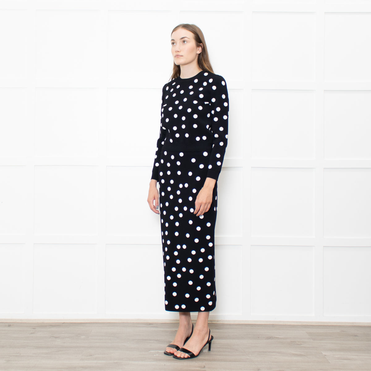 Carolina Herrera Black White Dot Pencil Midi Skirt