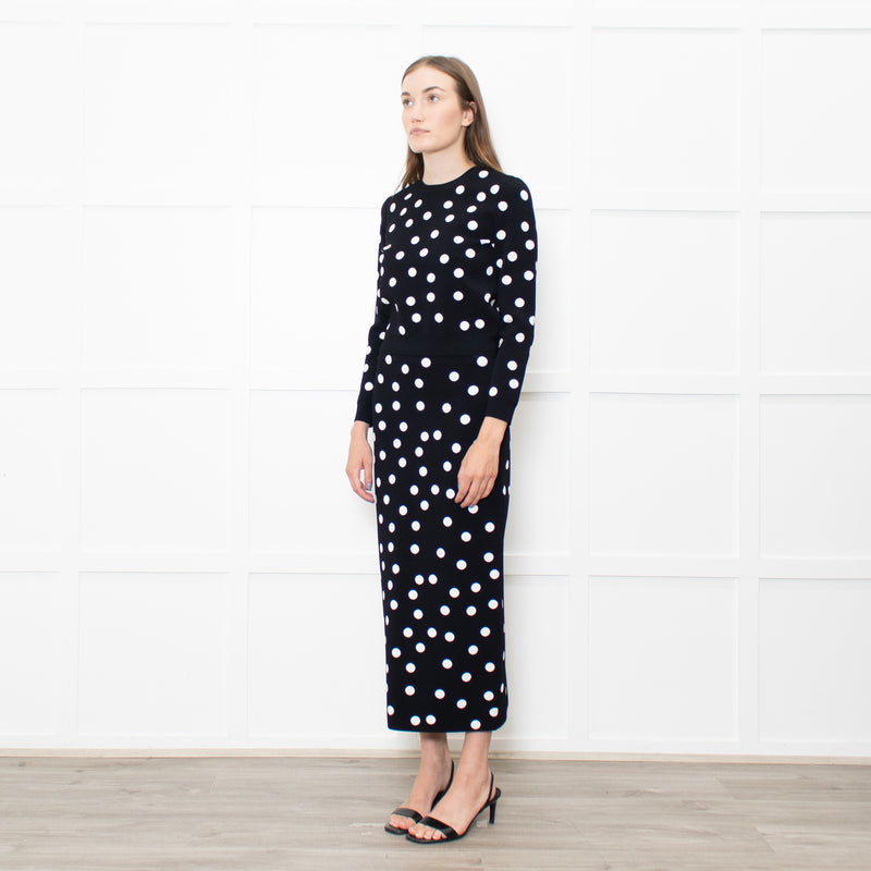 Carolina Herrera Black White Dot Stretchy Cropped Sweater