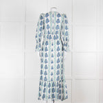 Neve & Noor Sophia Satin Blue and Green Floral Maxi Dress