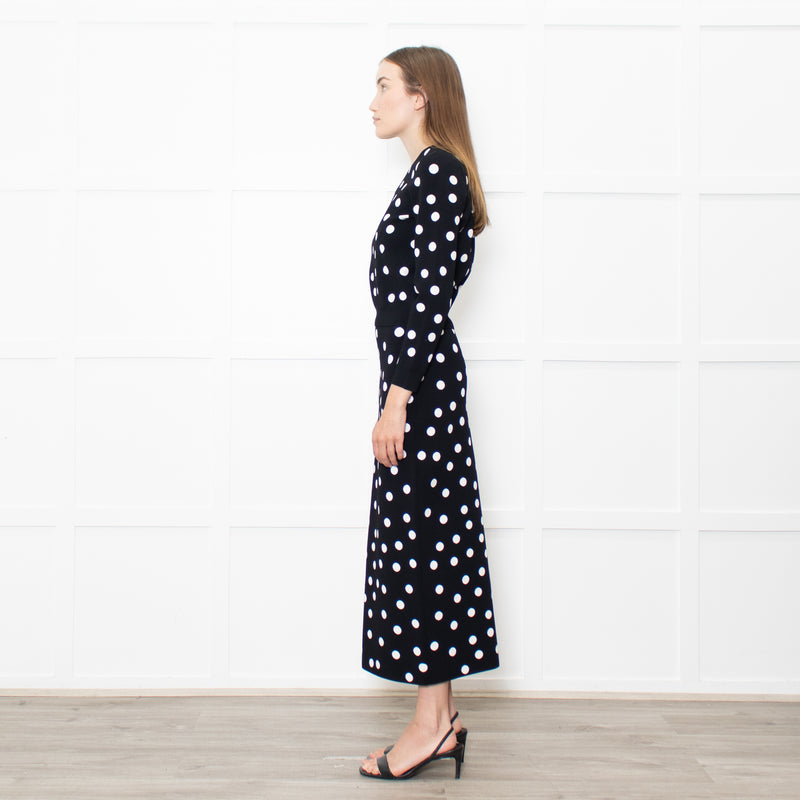 Carolina Herrera Black White Dot Stretchy Cropped Sweater