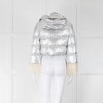 Prada Sport Silver Cropped Fur Trim Sleeve Puffer Jacket