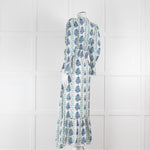 Neve & Noor Sophia Satin Blue and Green Floral Maxi Dress