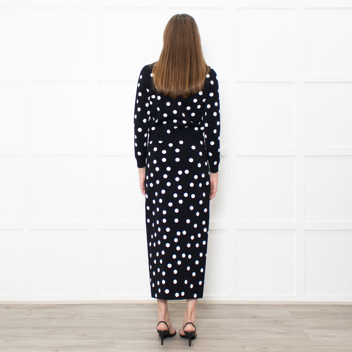 Carolina Herrera Black White Dot Pencil Midi Skirt