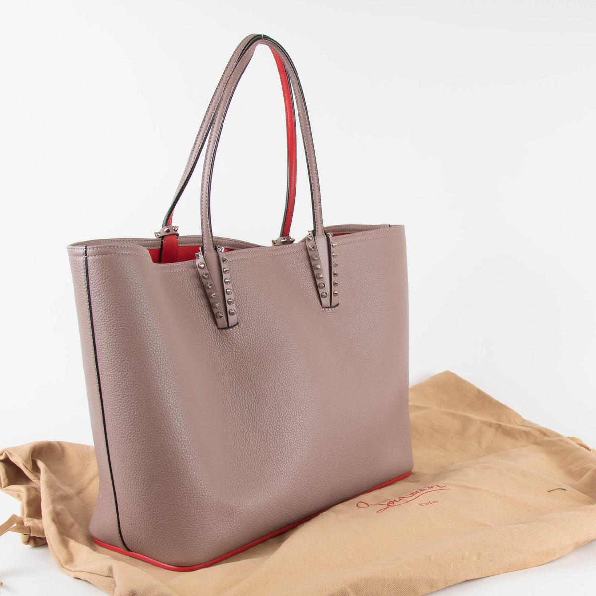 Christian Louboutin Taupe Cabata Studded Tote with Pouch
