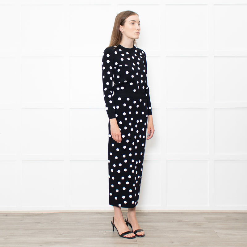 Carolina Herrera Black White Dot Stretchy Cropped Sweater