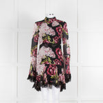 Nicholas Black High Neck Mini Dress with Large Pink Flowers
