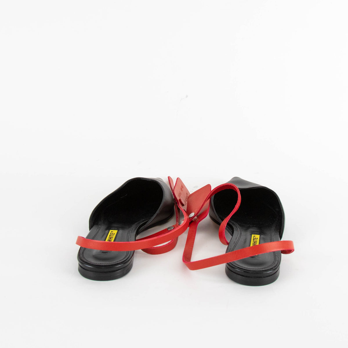 Off-White Flat Black Pointed Shoes with Wrap Around Ankle