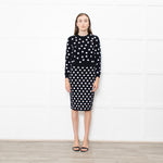 CH Carolina Herrera Black White Dot Stretchy Knit Pencil Skirt