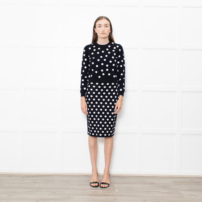 CH Carolina Herrera Black White Dot Stretchy Knit Pencil Skirt