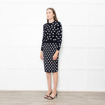 CH Carolina Herrera Black White Dot Stretchy Knit Pencil Skirt