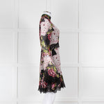 Nicholas Black High Neck Mini Dress with Large Pink Flowers