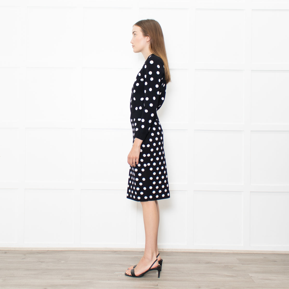 CH Carolina Herrera Black White Dot Stretchy Knit Pencil Skirt