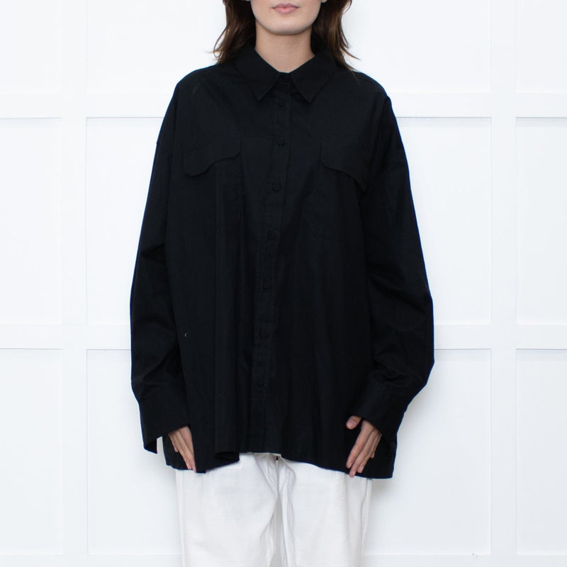 Armarium Black Cotton Oversized Shirt