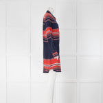 Equipment Nautical Rope Print Blue and Red Silk Collared Shirt Dress