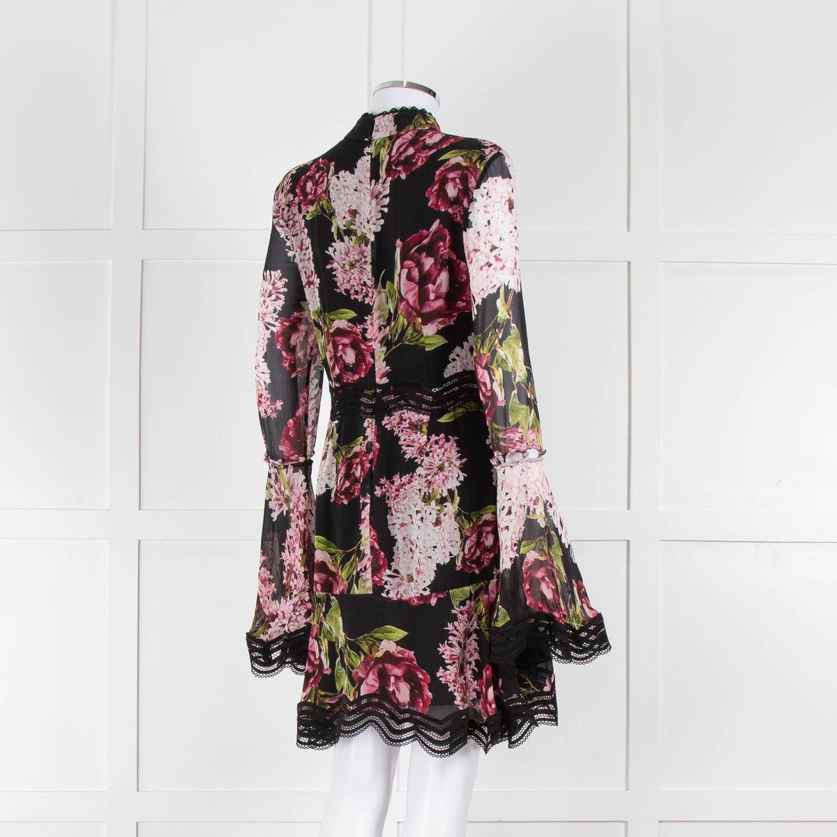 Nicholas Black High Neck Mini Dress with Large Pink Flowers