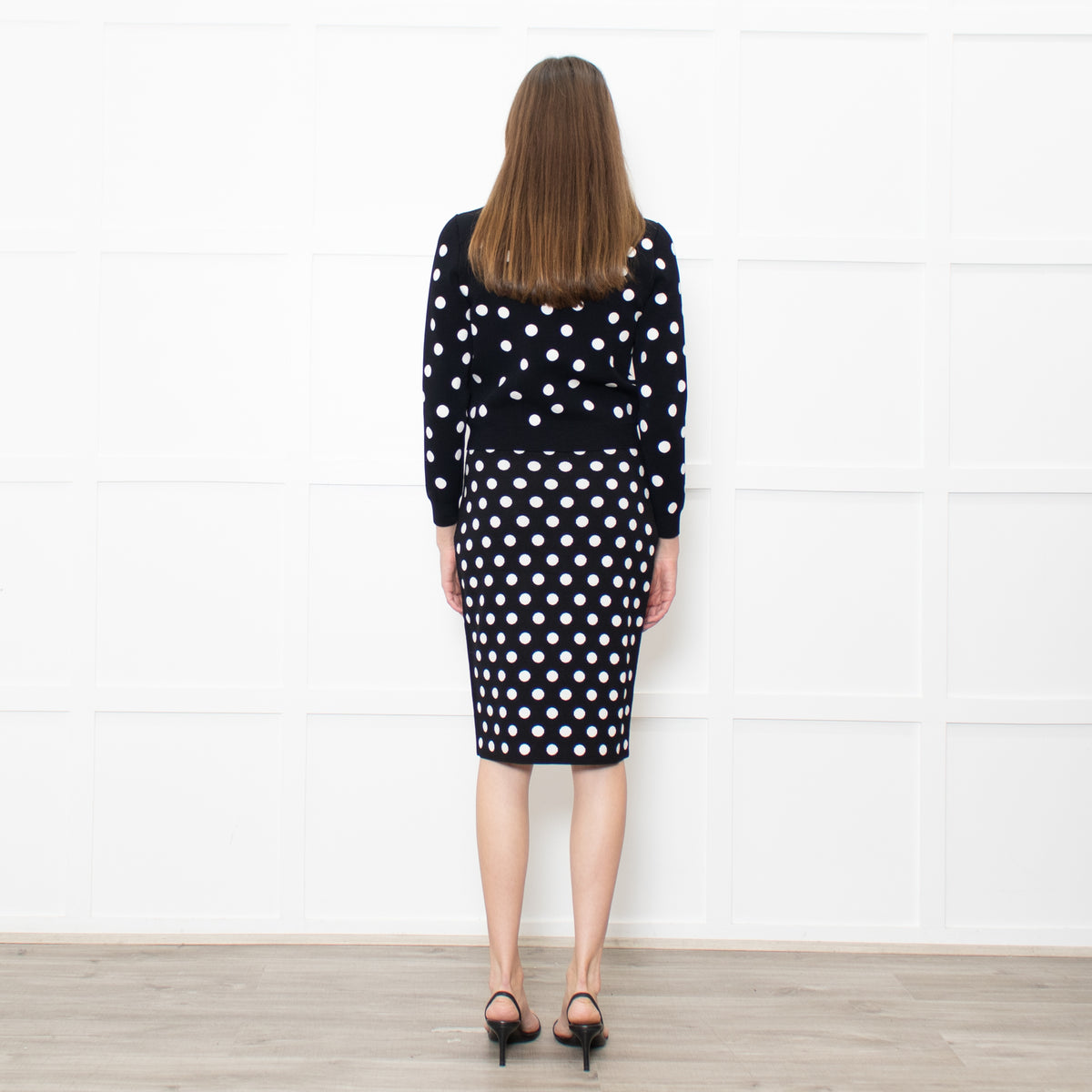 CH Carolina Herrera Black White Dot Stretchy Knit Pencil Skirt