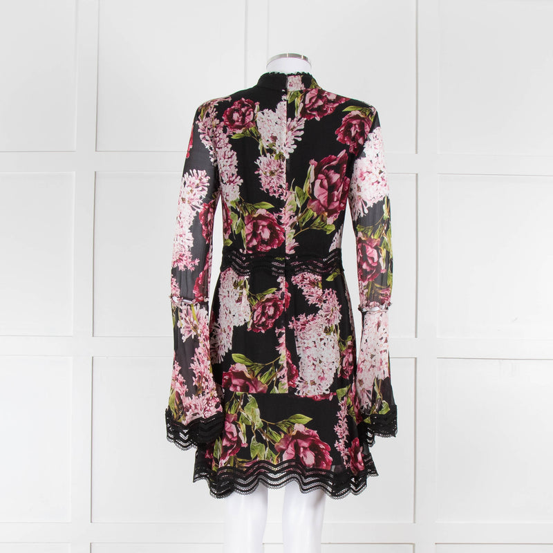 Nicholas Black High Neck Mini Dress with Large Pink Flowers