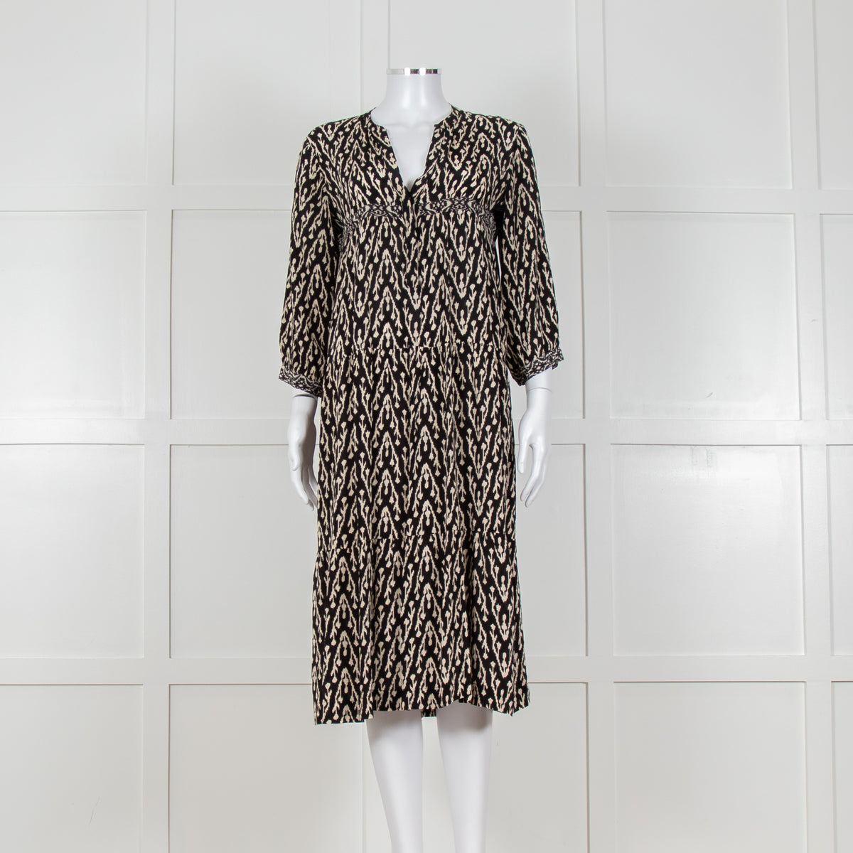 Ba&sh Black and White Printed Long Sleeve Tunic Dress