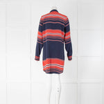 Equipment Nautical Rope Print Blue and Red Silk Collared Shirt Dress