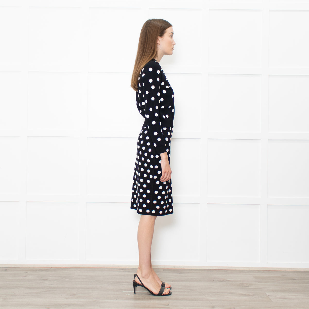 CH Carolina Herrera Black White Dot Stretchy Knit Pencil Skirt